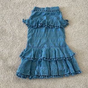 Tularosa revolve blue tiered Pom Pom midi skirt